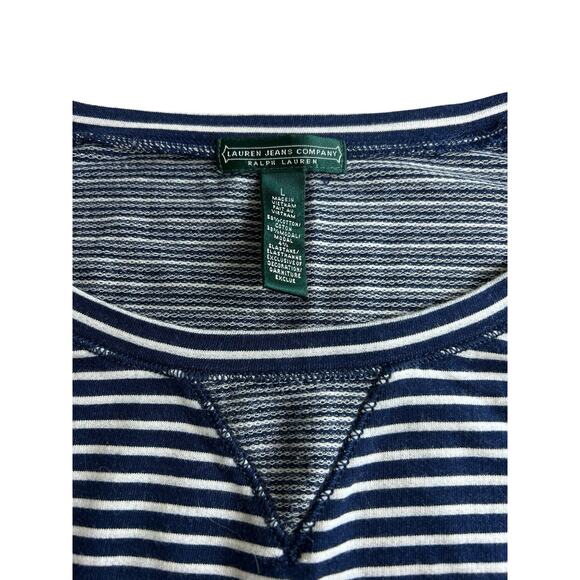 Lauren Ralph Lauren Striped Jersey Top Sz L Layered Cuffed Long Sleeves Blouse - Picture 3 of 9